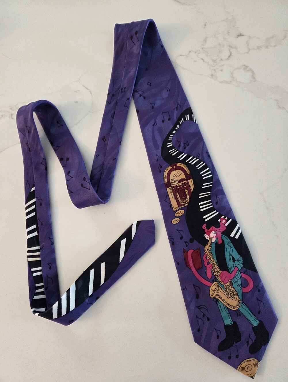 Visions By Escardo Pink Panther Saxophone Jukebox & Piano Keys Tie